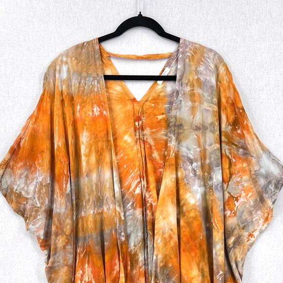 Tie Dye Short Kimono Womens One Size Orange Gray Boho Festival THUNDER TEXTILE - Picture 4 of 10